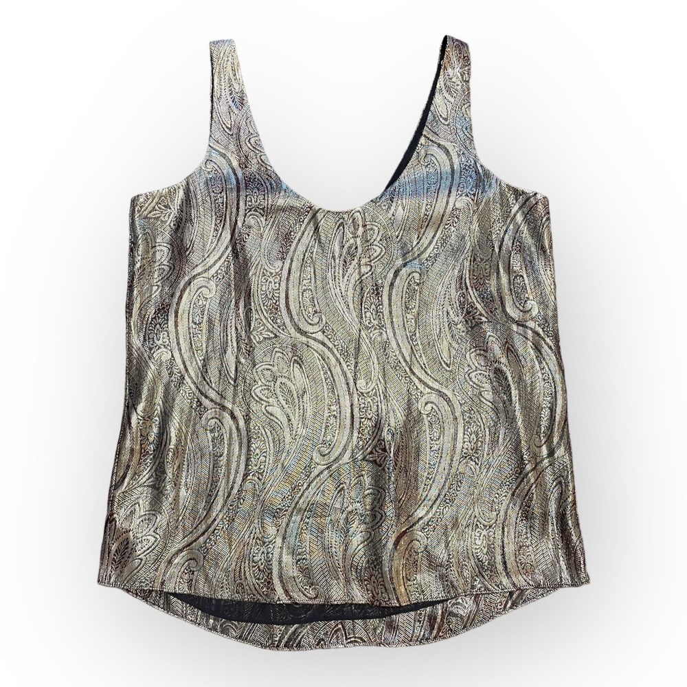J. Crew Cate Gold Jacquard Metallic Silk Paisley Print‎ Top Size 2